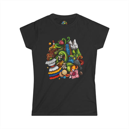 Camiseta Softstyle para Mujer "Venezuelan Vibes" – Diseño Colorido Inspirado en Venezuela